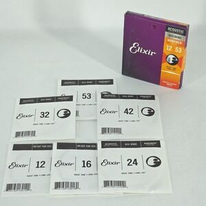 Elixir 11052 Nanoweb 80/20 Bronze Six (6) Acoustic Guitar Strings 12/53 Light